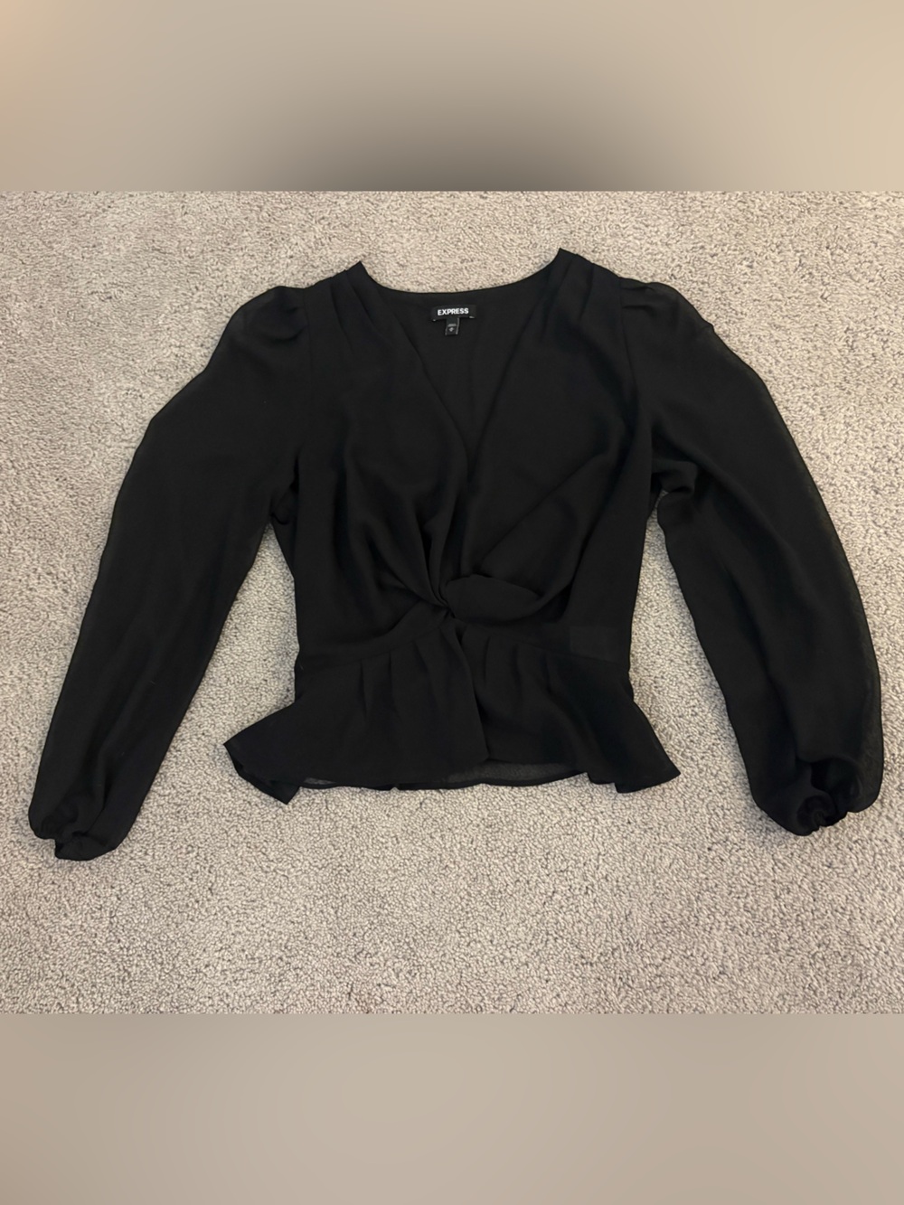 Express Black Long-Sleeve Twist Peplum Blouse